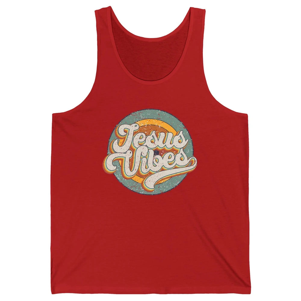 Retro Rainbow Jesus Vibes Bible Verse Christian Religious Unisex Jersey Tank