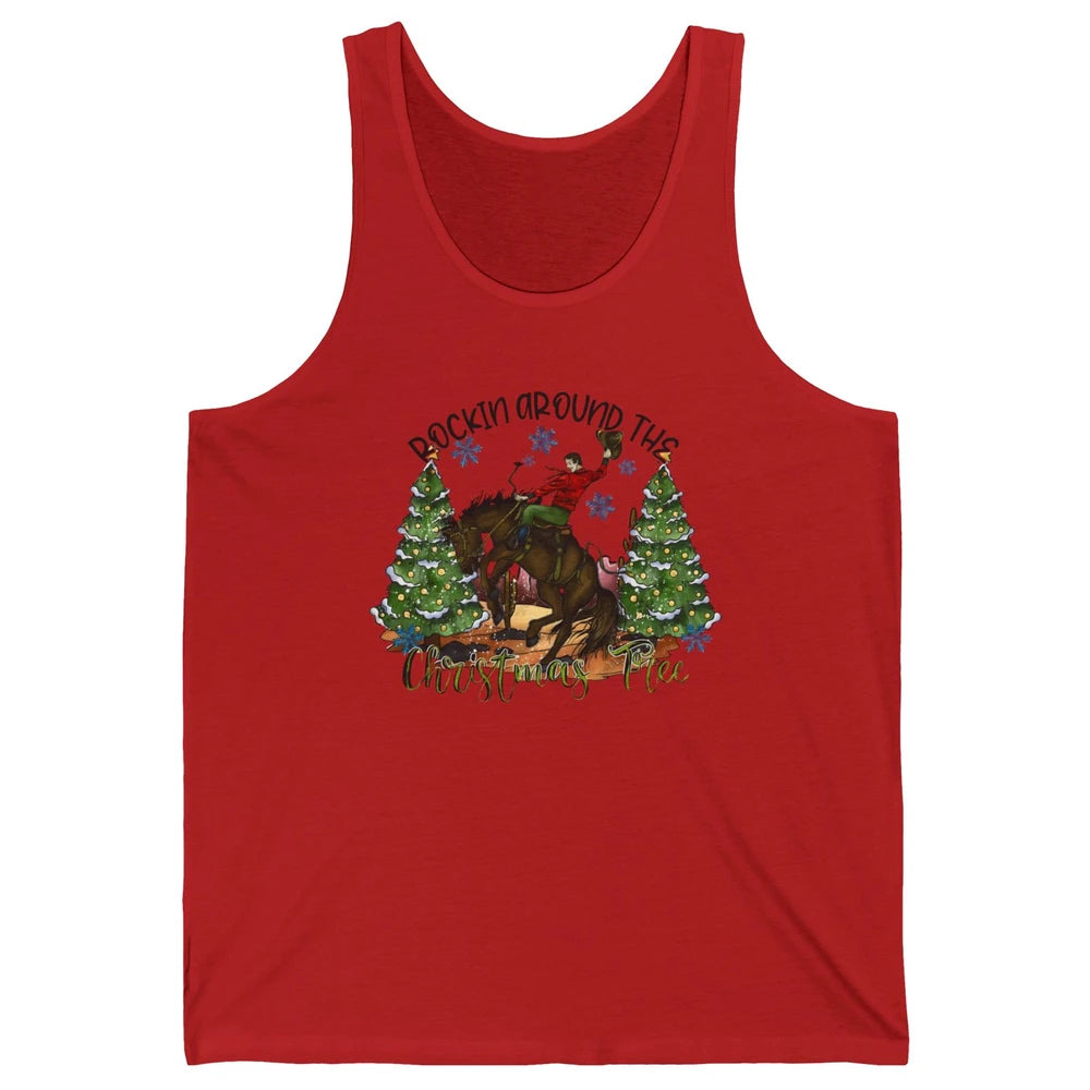 Funny Cowboy Horsing Rocking Around Christmas Tree Western Unisex Jersey Tank