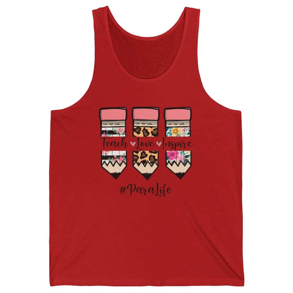 Floral Leopard Teach Love Inspire Para Life Para Teacher Unisex Jersey Tank