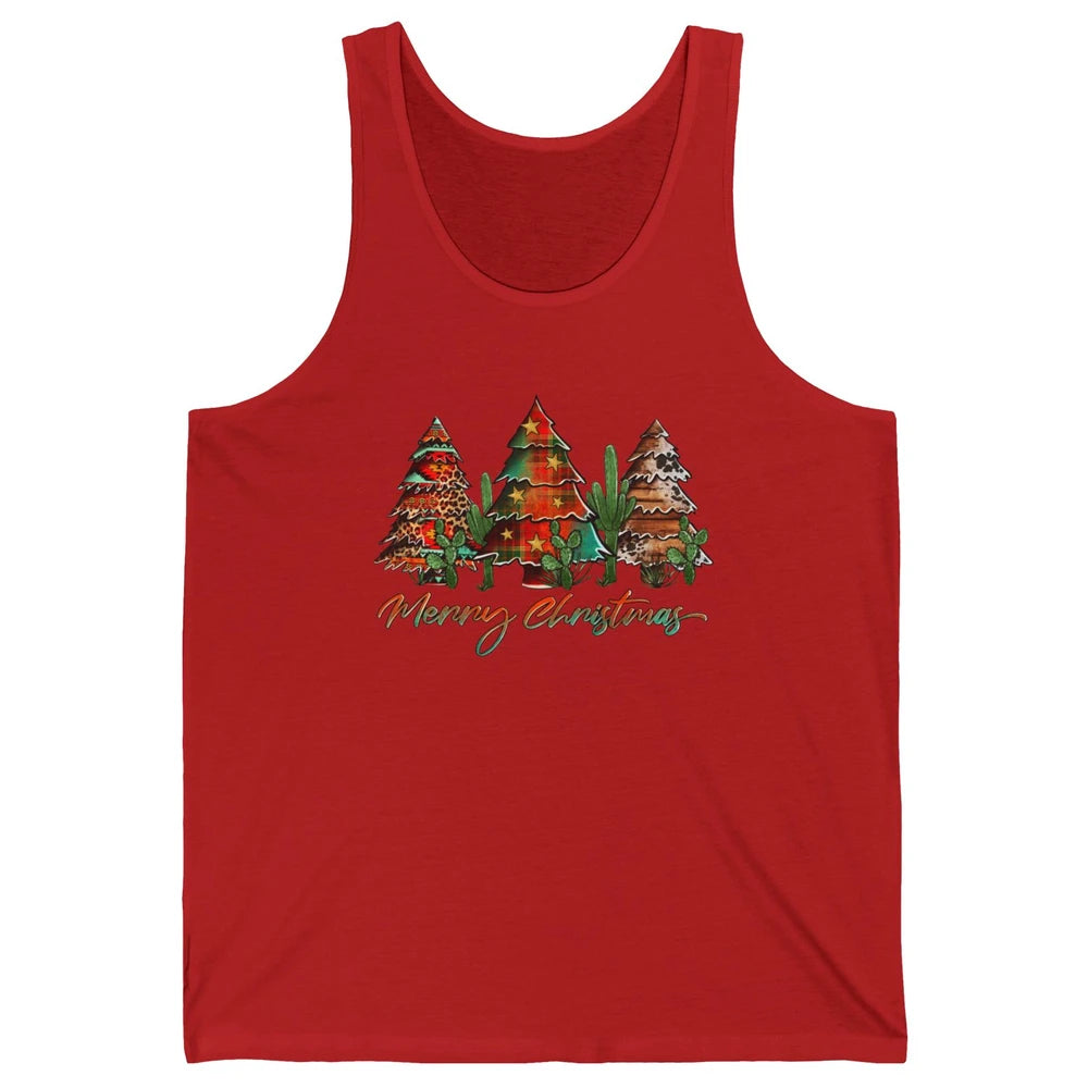 Merry Christmas Tree Western Christmas Desert Cactus Leopard Unisex Jersey Tank
