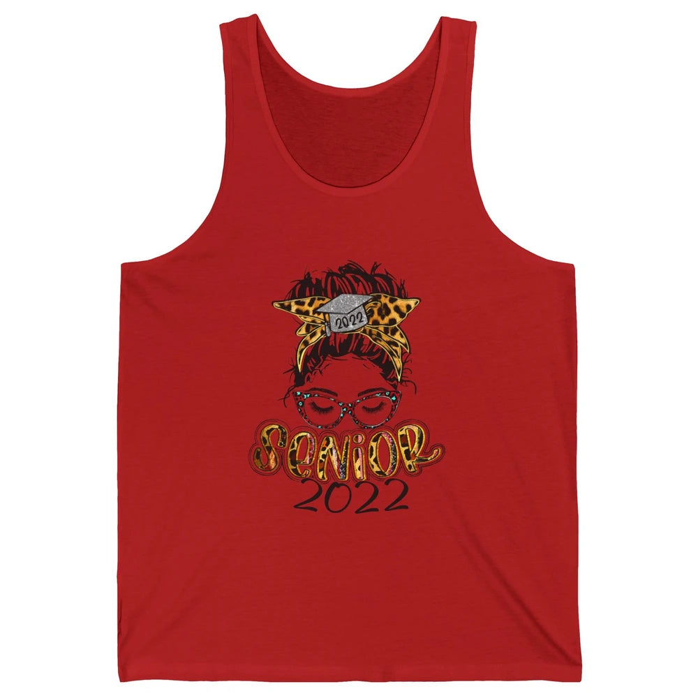Senior 2022 Leopard Messy Bun Lady 2022 Graduation Gift Unisex Jersey Tank