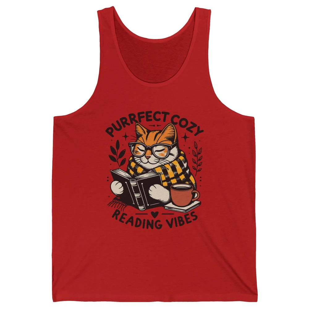 Funny Bookish Cat Purrfect Cozy Reading Vibes Winter Reading Unisex Jersey Tank