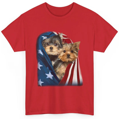 Yorkshire Terrier US Flag July 4th Patriotic Yorkie Puppies Classic Unisex T-Shirt