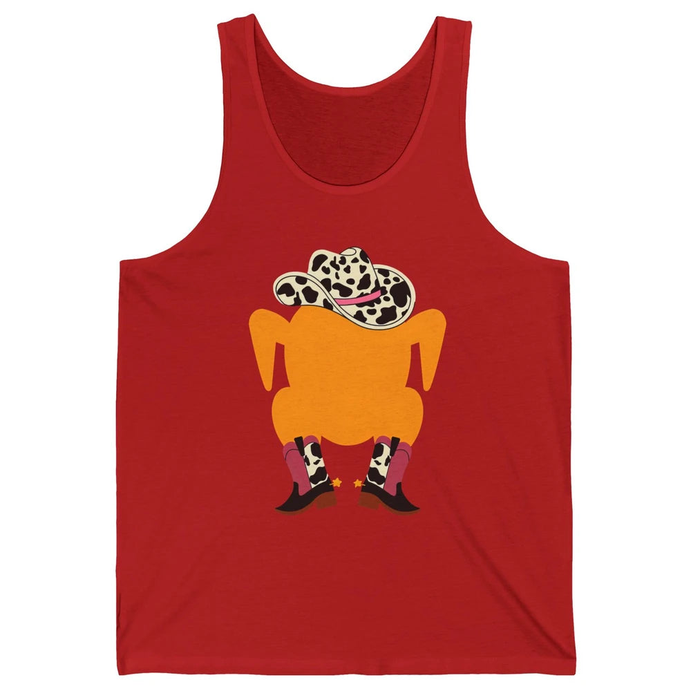 Funny Turkey Cowboy Boots Western Country Thanksgiving Day Unisex Jersey Tank