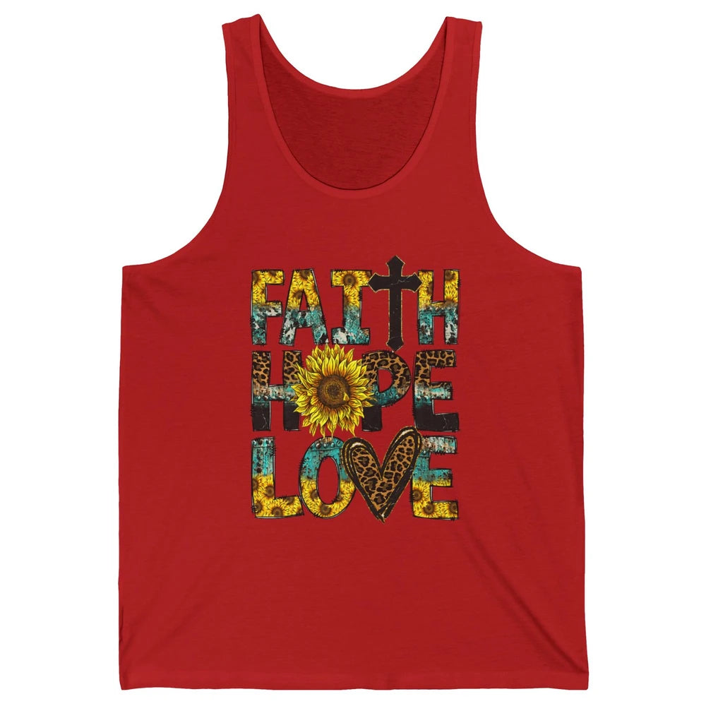 Faith Hope Love Sunflower Jesus Christian Leopard Religious Unisex Jersey Tank