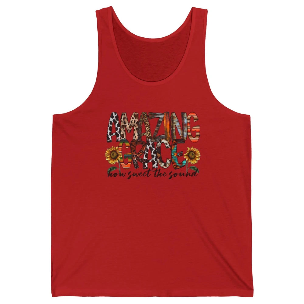 Leopard Amazing Grace How Sweet The Sound Christian Western Unisex Jersey Tank