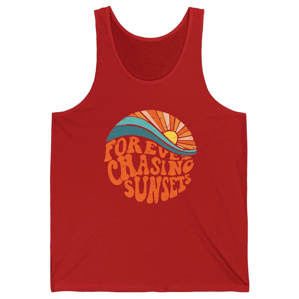 Retro Rainbow Forever Chasing Sunset Hippie Girl Peace Lover Unisex Jersey Tank