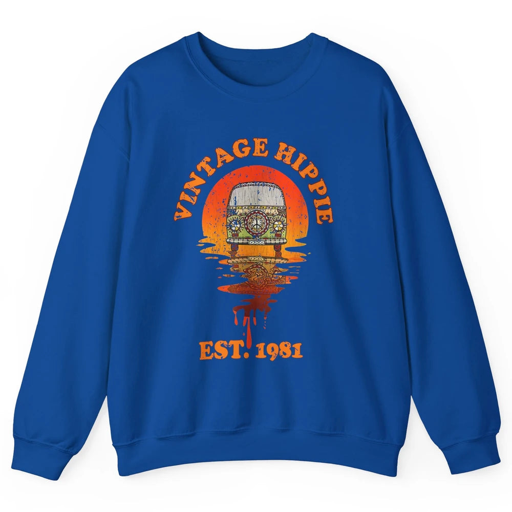Vintage Hippie 1981 40th Birthday Hippie Van Peace Lovers Unisex Crewneck Sweatshirt