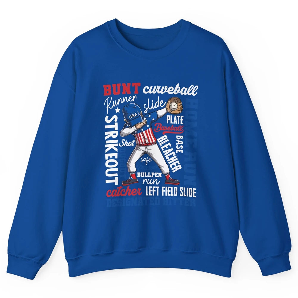 Baseball Dabbing 4th of July US Patriotic Baseball Players Unisex Crewneck Sweatshirt