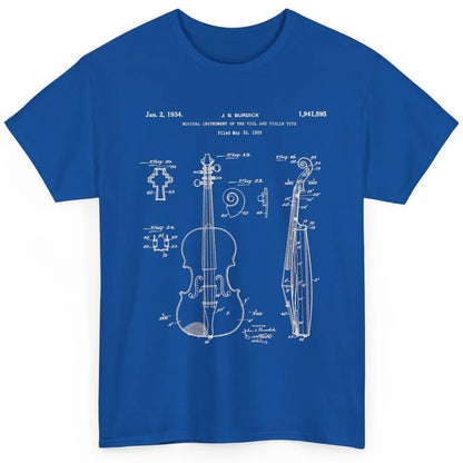 Vintage Patent Drawing Print Violin Player Retro Violinist Classic Unisex T-Shirt