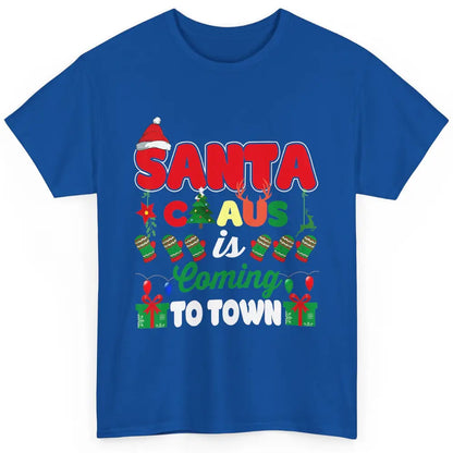Merry Christmas Santa Claus Coming To Town Retro Xmas Lights Classic Unisex T-Shirt