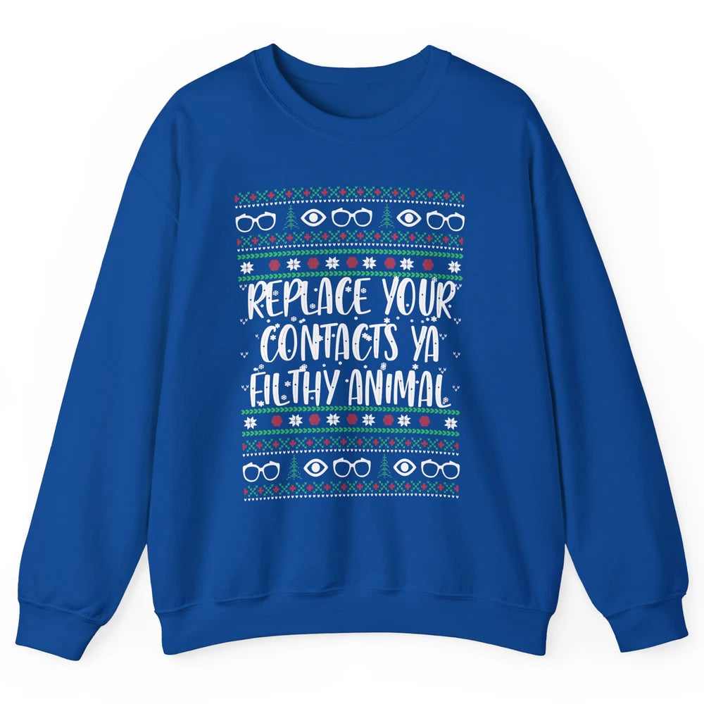 Optometry Christmas Tree Eyeglasses Replace Ya Contacts Ugly Unisex Crewneck Sweatshirt