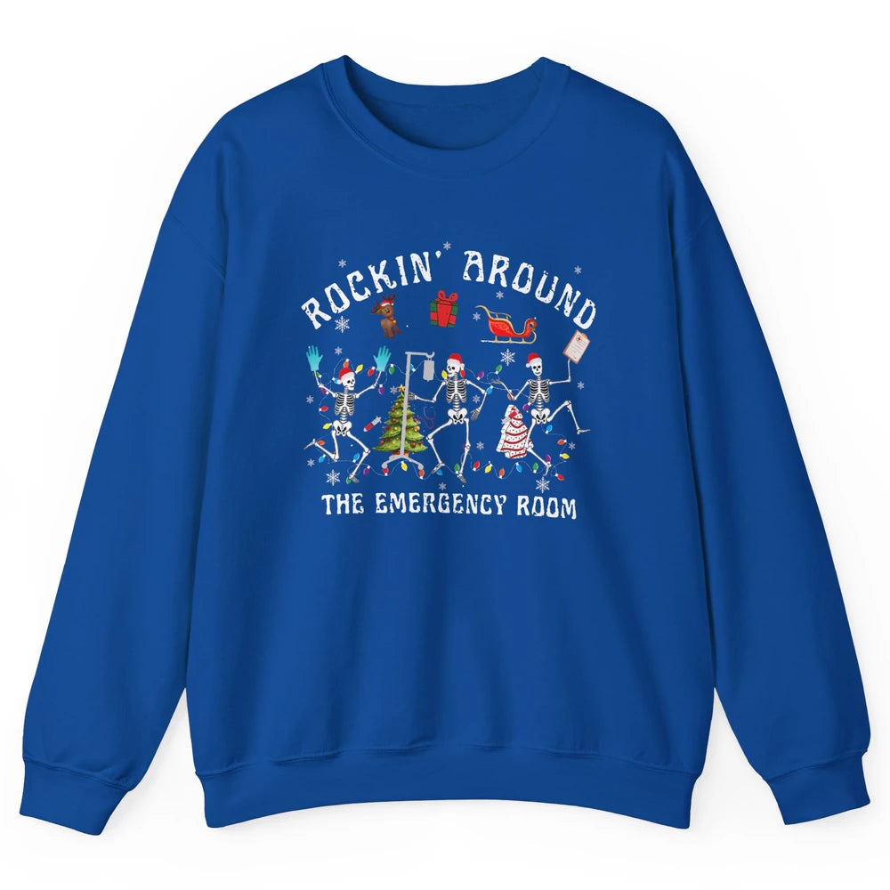 Merry Christmas Rocking Around Emergency Room Skeleton Nurse Unisex Crewneck Sweatshirt