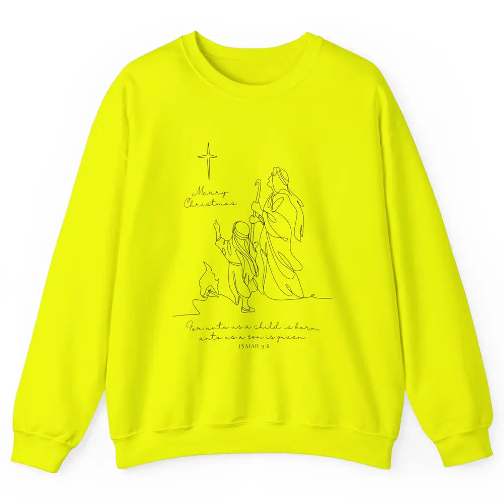 Merry Christmas Unto Us Child Is Born Christian Bible Verse Unisex Crewneck Sweatshirt