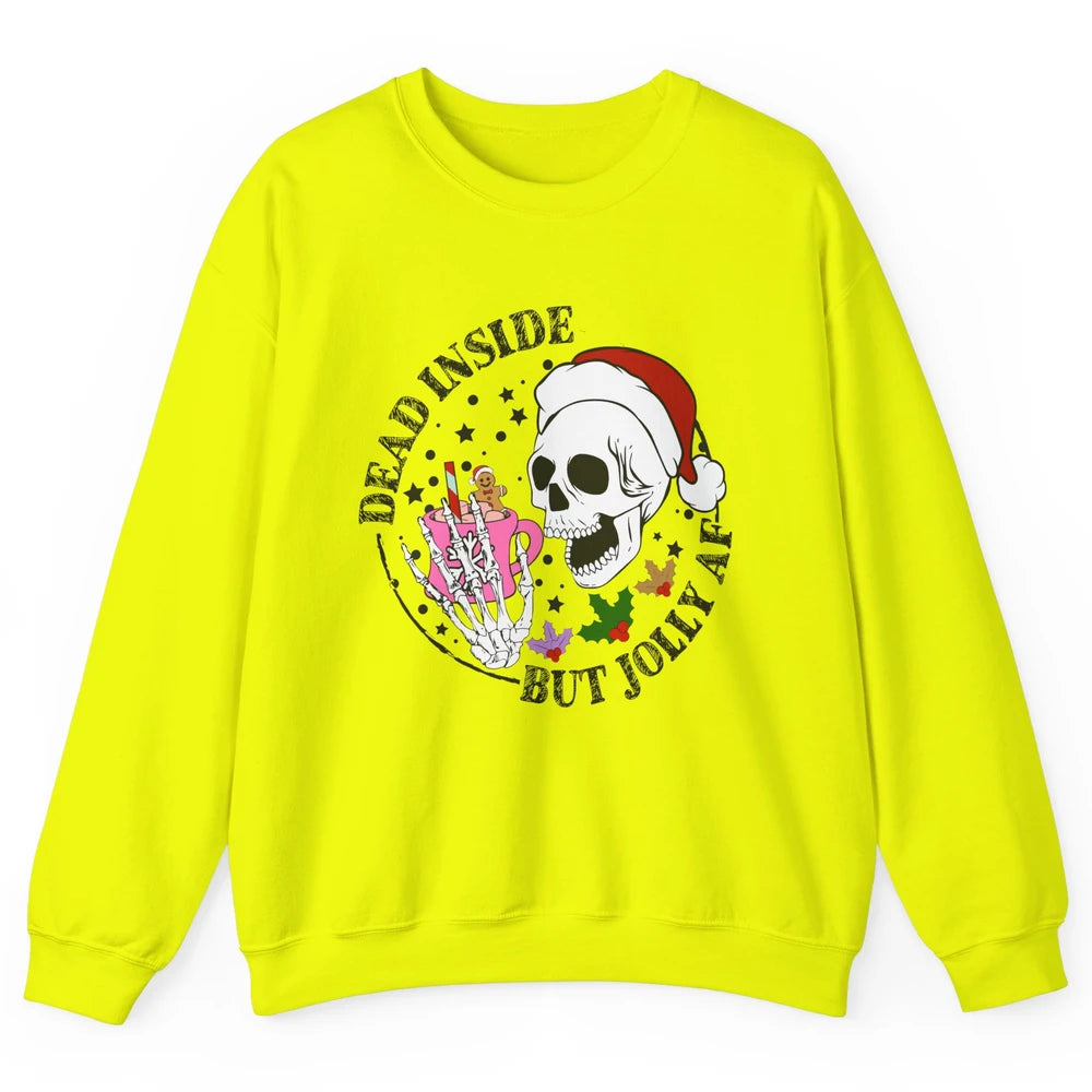 Christmas Skeleton Coffee Dead Inside But Jolly AF Christmas Unisex Crewneck Sweatshirt