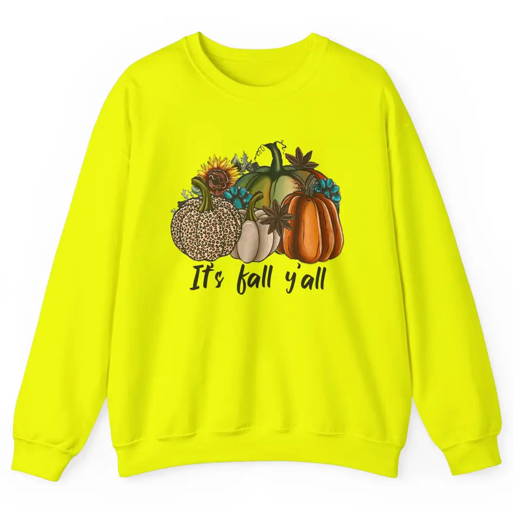 Leopard Pumpkin It's Fall Yall Fall Leaves Western Autumn Unisex Crewneck Sweatshirt