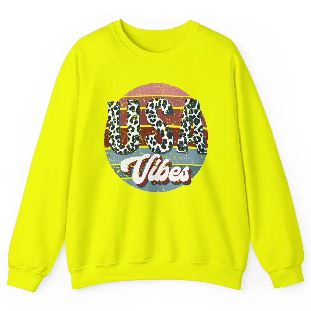 Vintage USA Vibes Leopard Patriots Independence Day Gift Unisex Crewneck Sweatshirt