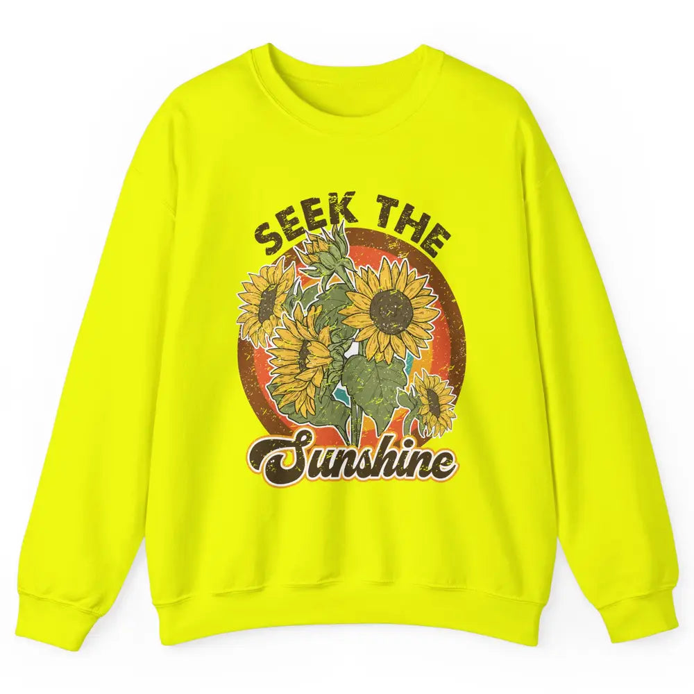 Retro Rainbow Sunflower Seek The Sunshine Peace Hippie Girl Unisex Crewneck Sweatshirt