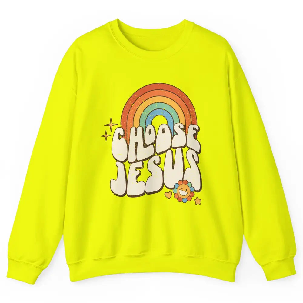 Retro Rainbow Groovy Choose Jesus Christian Religious Unisex Crewneck Sweatshirt