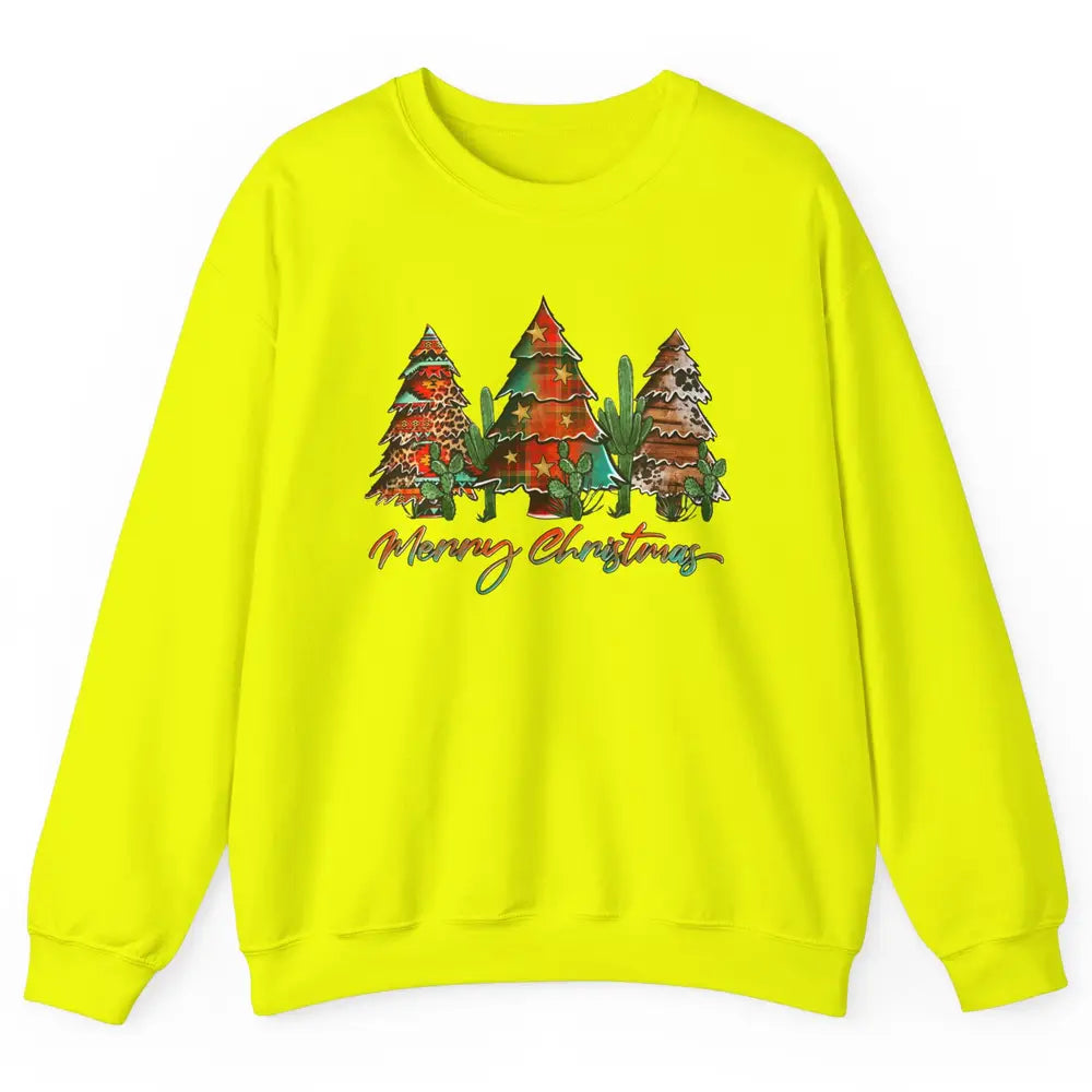 Merry Christmas Tree Western Christmas Desert Cactus Leopard Unisex Crewneck Sweatshirt