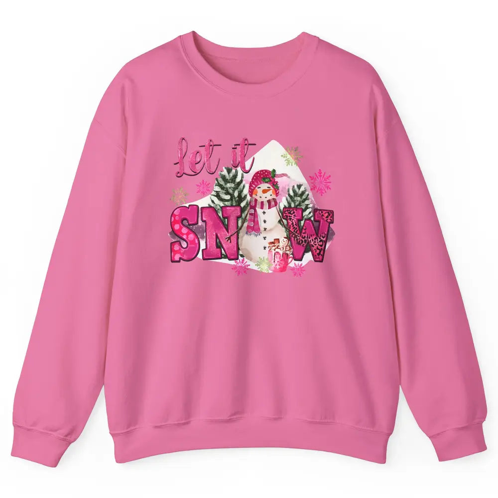 Retro Pink Christmas Snowman Let It Snow Winter Cozy Season Unisex Crewneck Sweatshirt