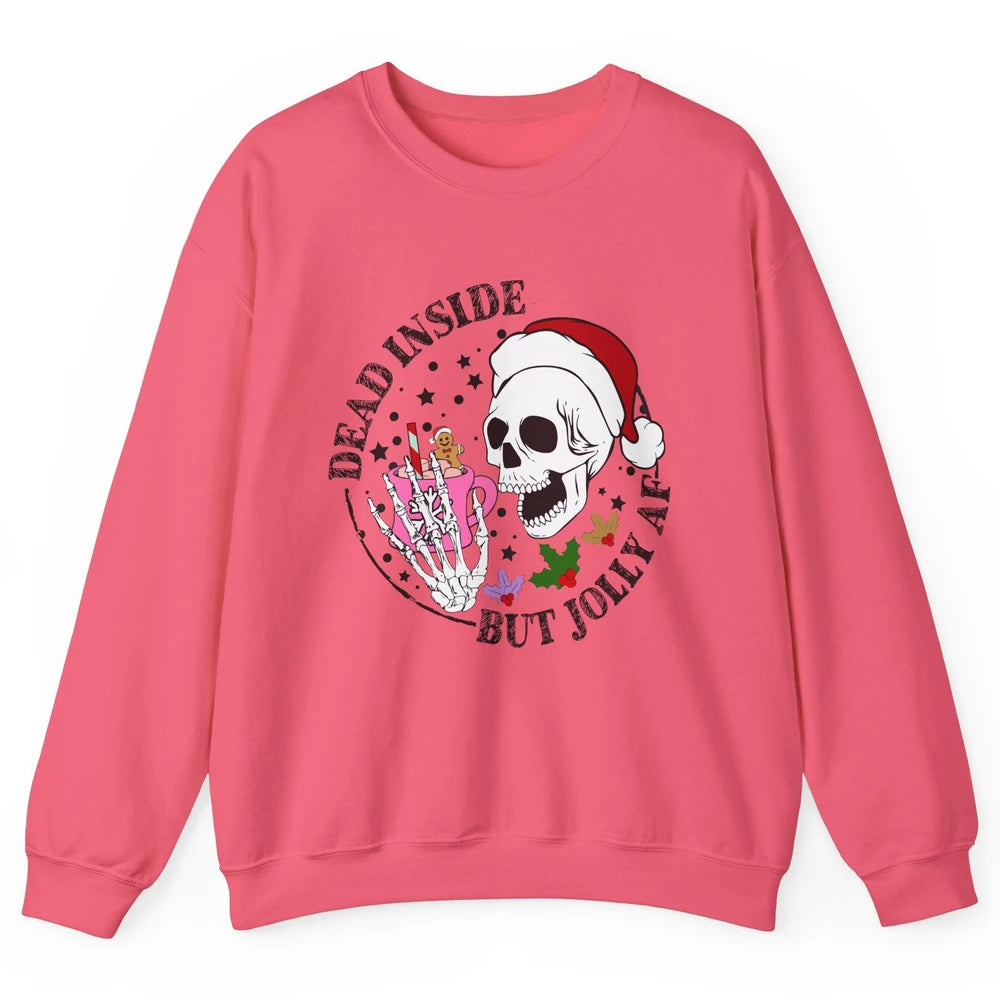 Christmas Skeleton Coffee Dead Inside But Jolly AF Christmas Unisex Crewneck Sweatshirt