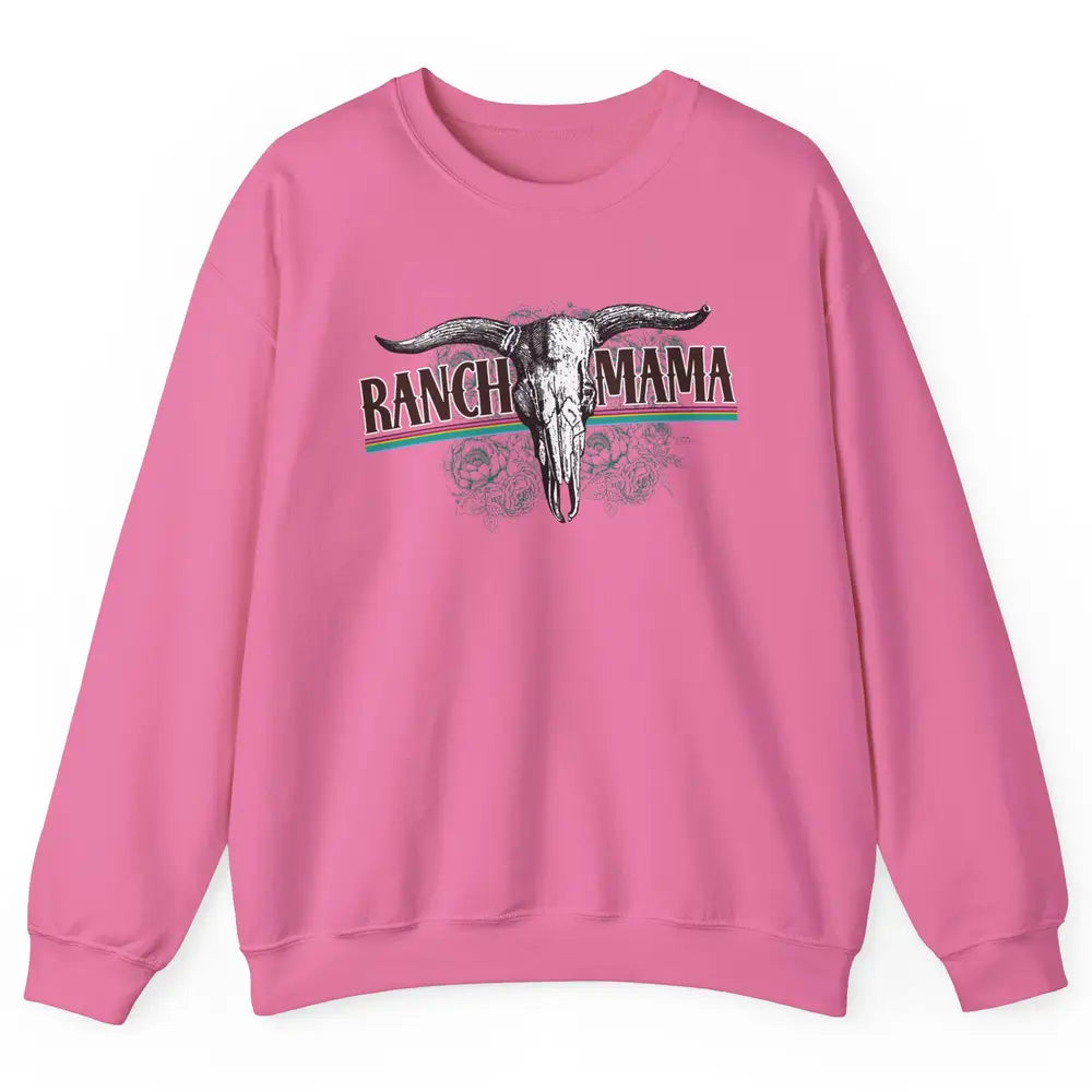 Retro Ranch Mama Highland Cow Skull Western Country Cowboy Unisex Crewneck Sweatshirt