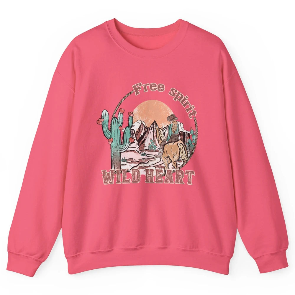 Free Spirit Wild Heart Cowgirl Western Country Happy Valentine's Day Rodeo Horseback Vintage Cactus Texas Horse Rider Howdy Unisex Crewneck Sweatshirt