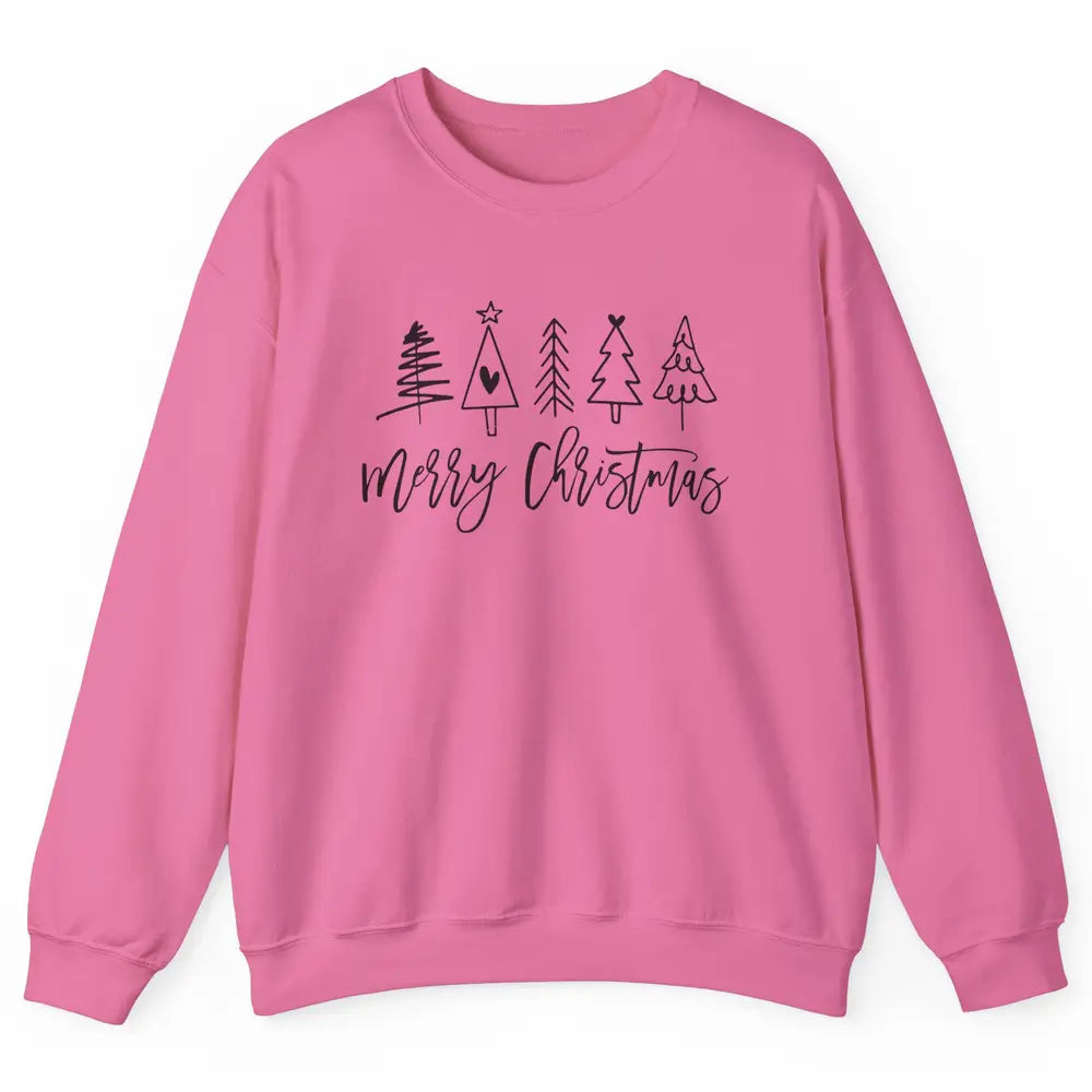 Merry Christmas Tree Heart Doodle Drawing Christmas Costume Unisex Crewneck Sweatshirt