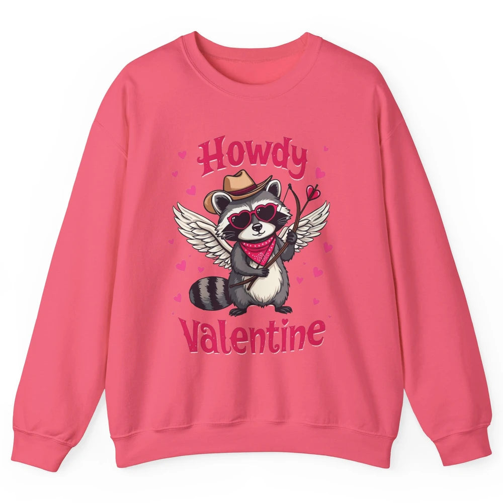 Howdy Valentine Cowboy Hat Cupid Raccoon Funny Opossum Love Heart Cute Western Possum Rodeo Unisex Crewneck Sweatshirt