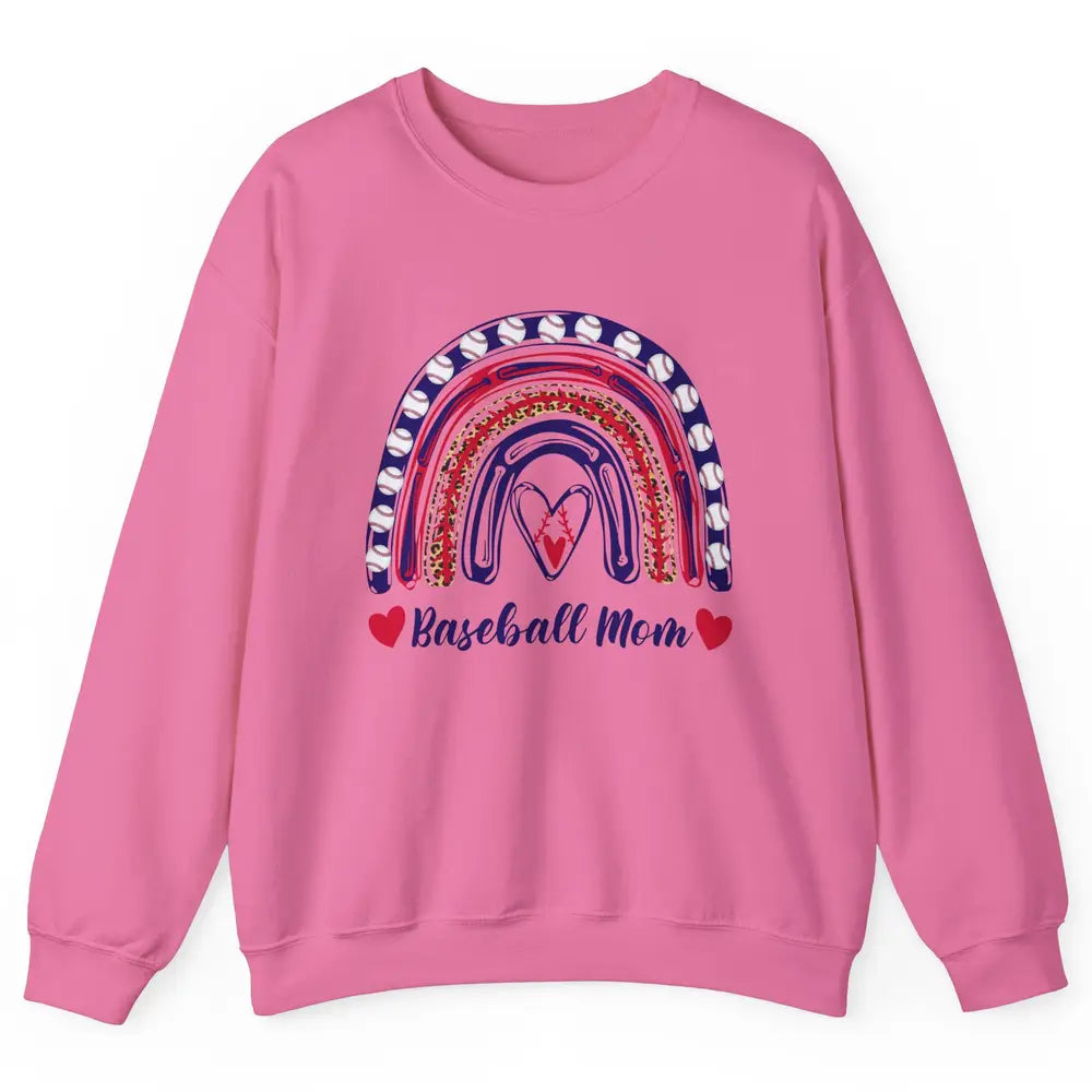 Baseball Mom Leopard Rainbow Proud Baseball Softball Players Unisex Crewneck Sweatshirt