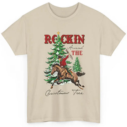 Retro Horsing Cowboy Rocking Around Christmas Tree Western Classic Unisex T-Shirt
