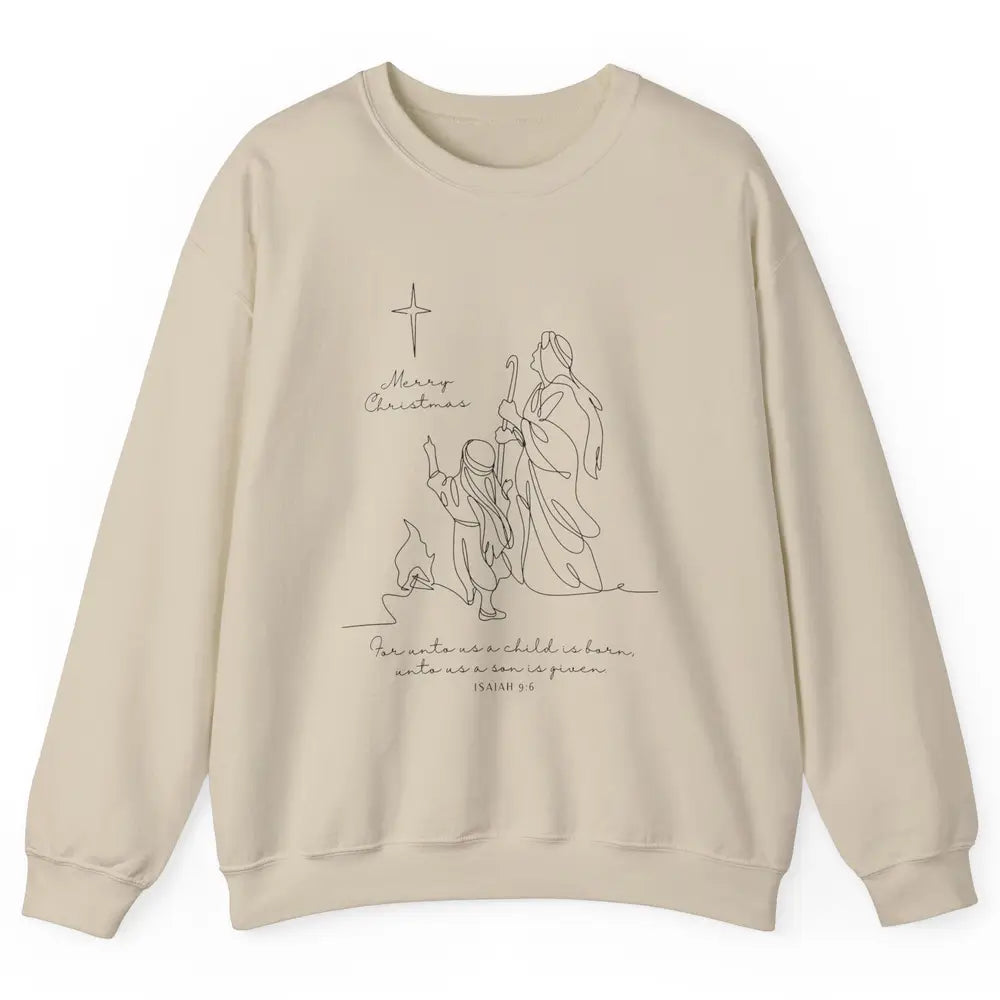 Merry Christmas Unto Us Child Is Born Christian Bible Verse Unisex Crewneck Sweatshirt
