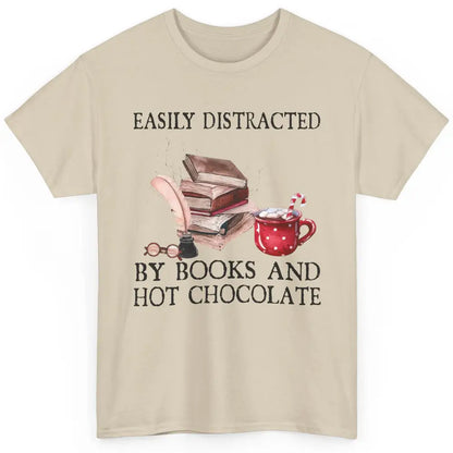 Retro Easily Distracted By Books And Hot Chocolate Christmas Classic Unisex T-Shirt
