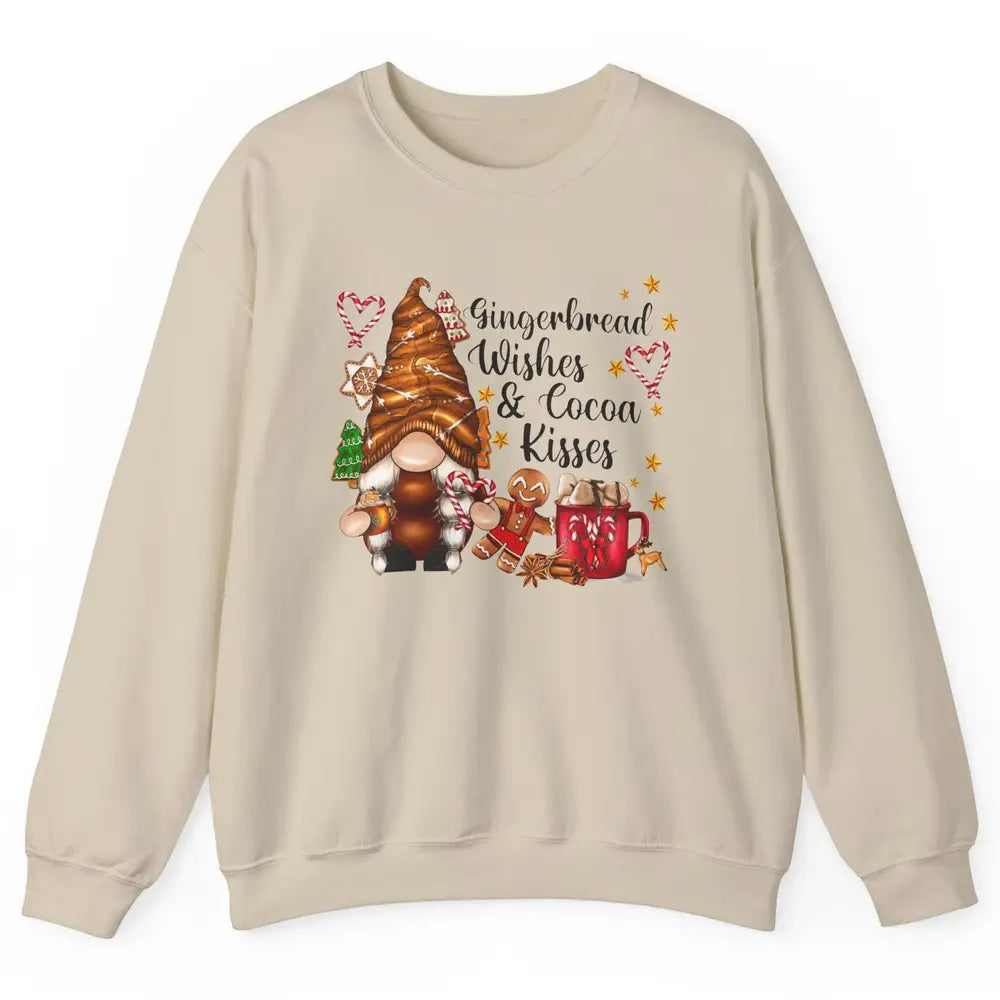 Retro Christmas Gnome Gingerbread Wishes and Cocoa Kisses Unisex Crewneck Sweatshirt