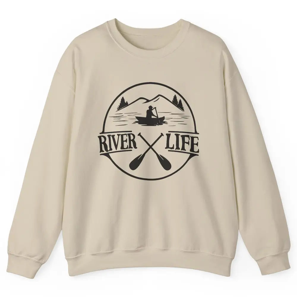Retro River Life Is Better On The River Kayaking Canoe Unisex Crewneck Sweatshirt