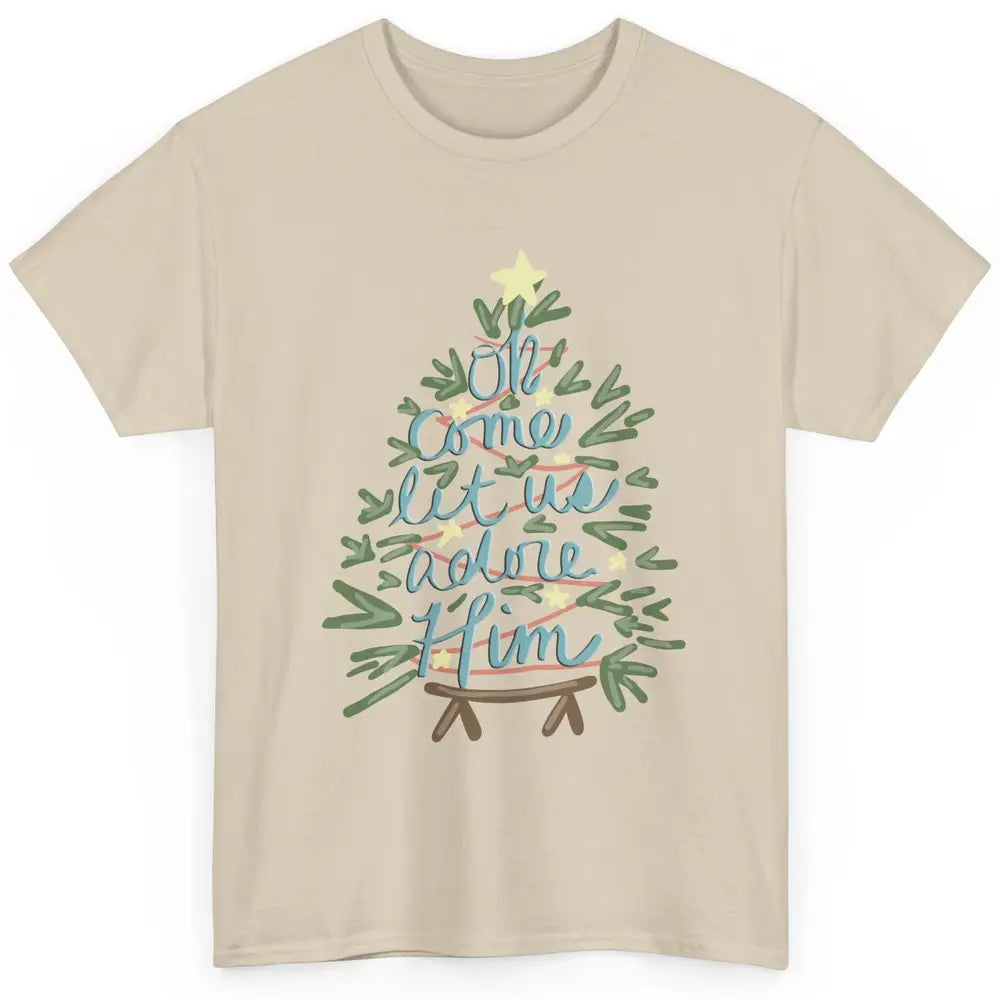 Retro Christmas Tree Oh Come Let Us Adore Him Groovy Xmas Classic Unisex T-Shirt
