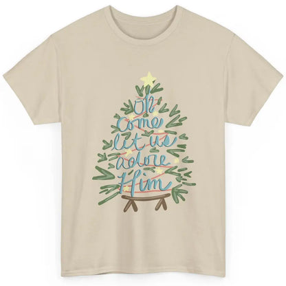 Retro Christmas Tree Oh Come Let Us Adore Him Groovy Xmas Classic Unisex T-Shirt