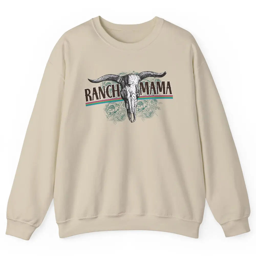Retro Ranch Mama Highland Cow Skull Western Country Cowboy Unisex Crewneck Sweatshirt