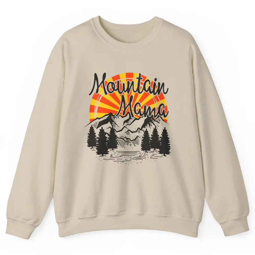 Retro Rainbow Sunset Mountain Mama Hiking Mom Climbing Unisex Crewneck Sweatshirt