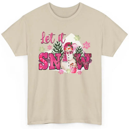 Retro Pink Christmas Snowman Let It Snow Winter Cozy Season Classic Unisex T-Shirt
