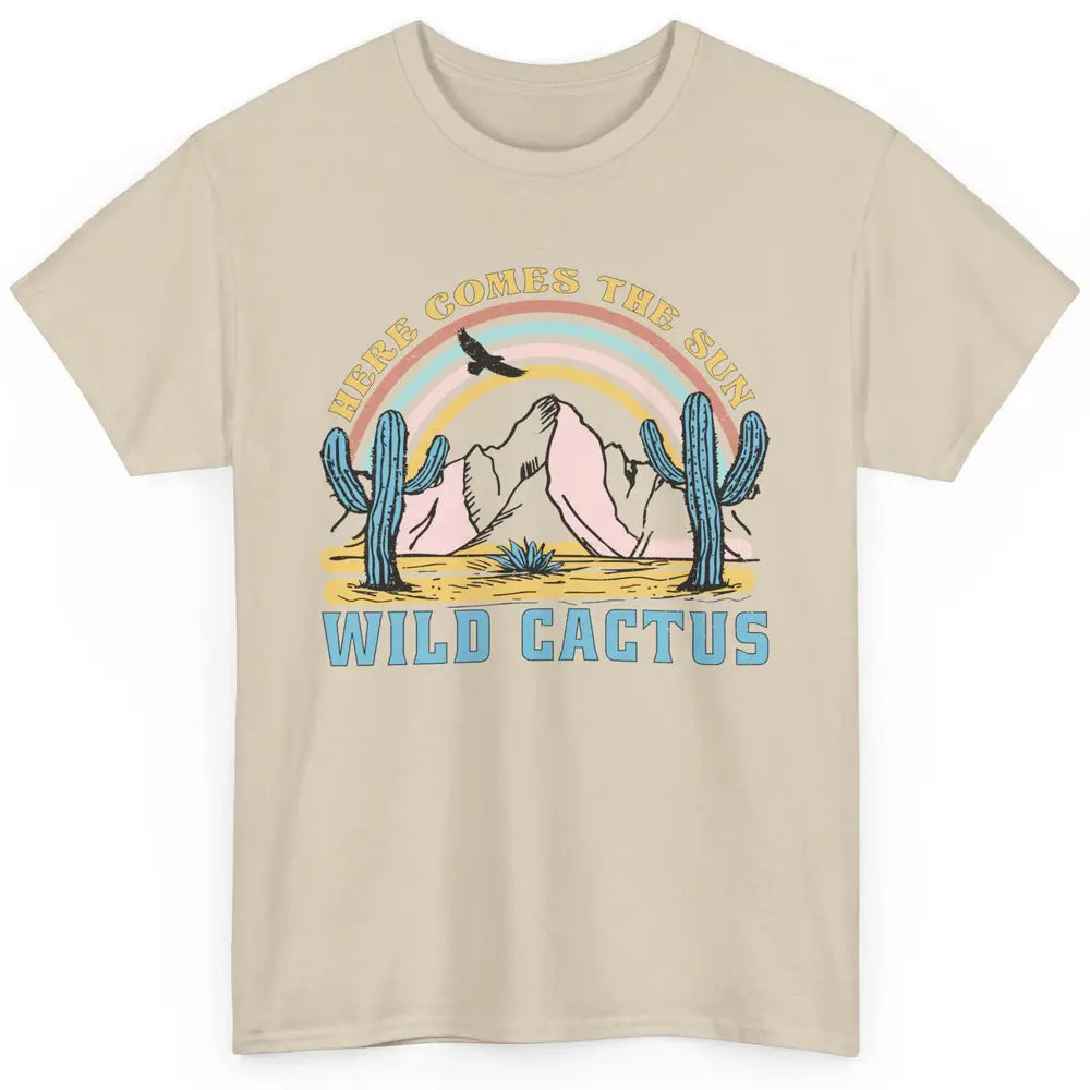 Retro Rainbow Here Come The Sun Wild cactus Desert Western Classic Unisex T-Shirt