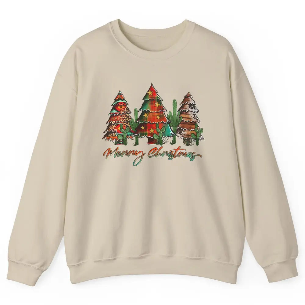 Merry Christmas Tree Western Christmas Desert Cactus Leopard Unisex Crewneck Sweatshirt