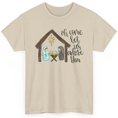 Retro Christmas Church Oh Come Let Us Adore Him Hand Drawing Classic Unisex T-Shirt