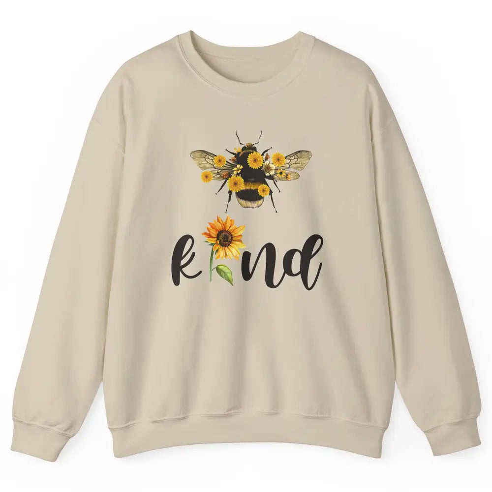 Bee Kind Be Cute Graphic Sunflower Inspirational Sayings Unisex Crewneck Sweatshirt