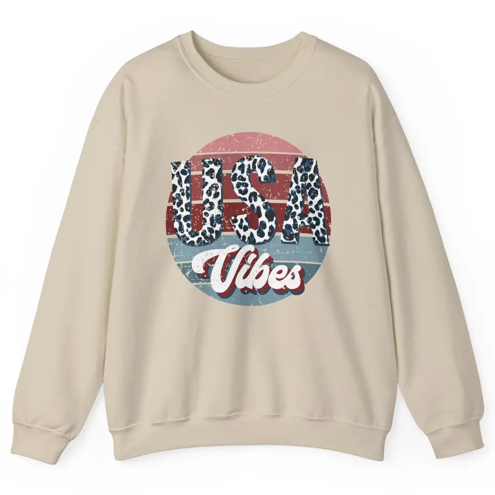 Vintage USA Vibes Leopard Patriots Independence Day Gift Unisex Crewneck Sweatshirt