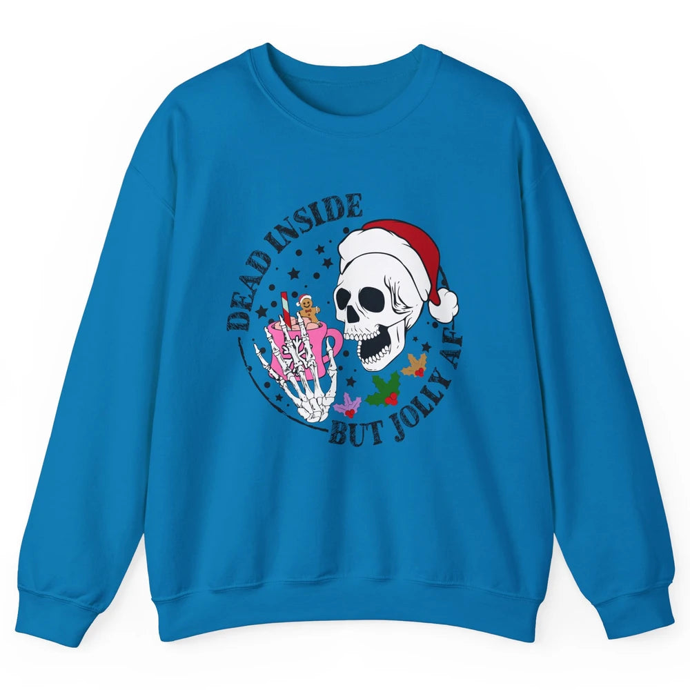 Christmas Skeleton Coffee Dead Inside But Jolly AF Christmas Unisex Crewneck Sweatshirt