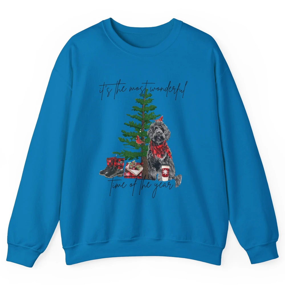 Black Golden Labradoodle Christmas Tree Most Wonderful Time Unisex Crewneck Sweatshirt