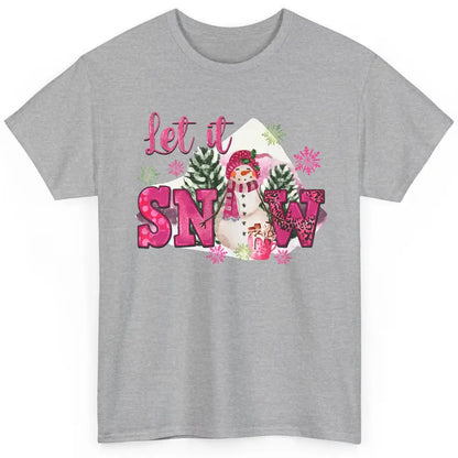 Retro Pink Christmas Snowman Let It Snow Winter Cozy Season Classic Unisex T-Shirt