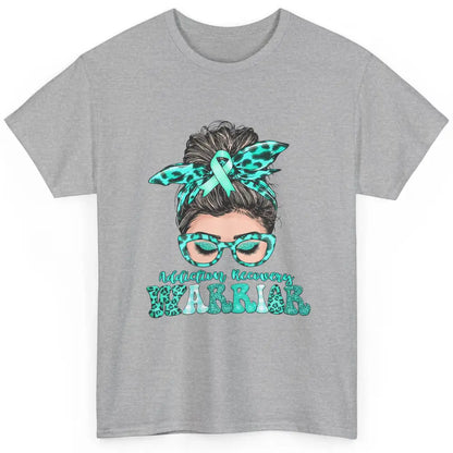 Addiction Recovery Awareness Warrior Leopard Messy Hair Bun Classic Unisex T-Shirt